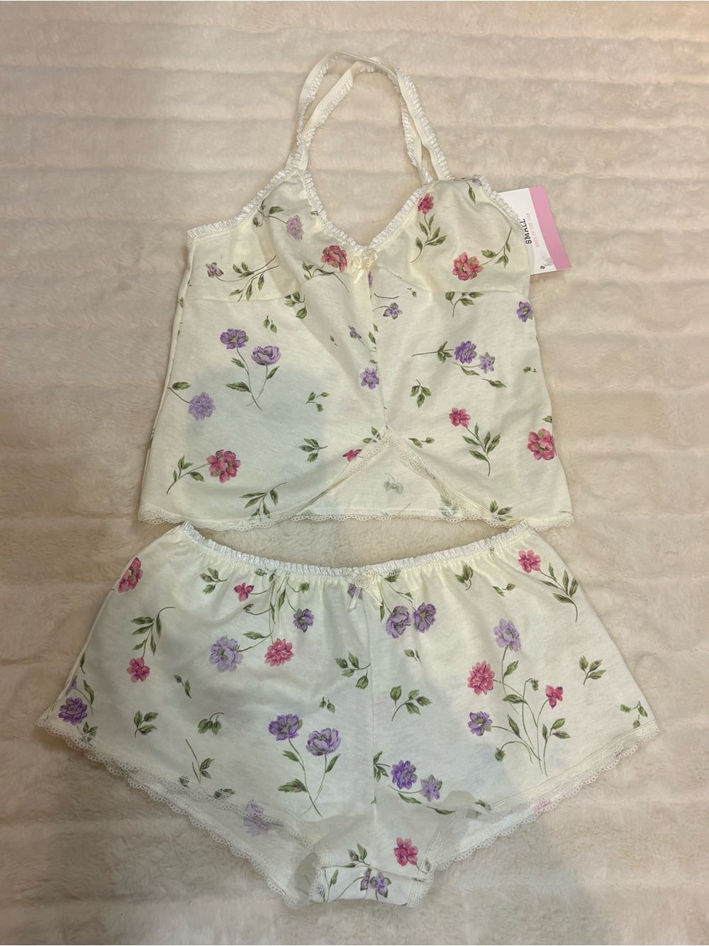 Vintage Floral Cream Camisole and Shorts Pajama Set